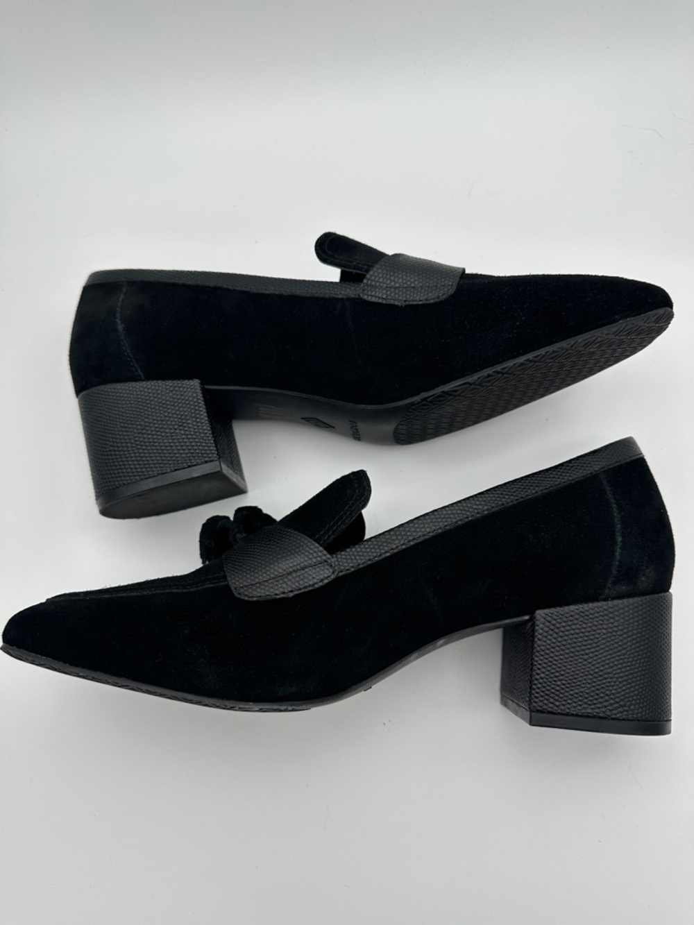 Donald Pliner Kressida Loafer Black Leather Suede Square Toe Shoe 10 Preppy Work - Picture 11 of 16